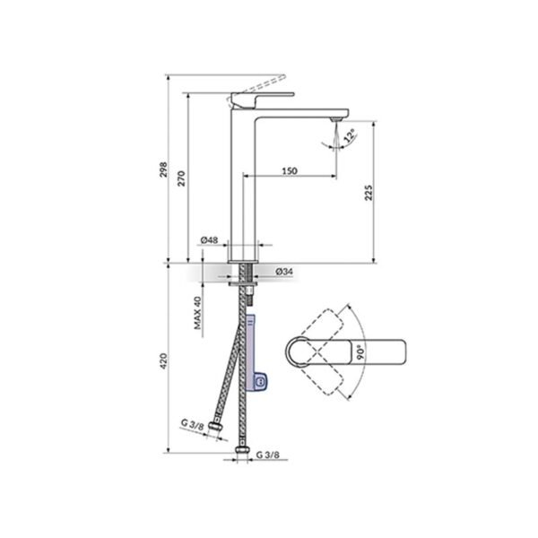 Baterija za umivaonik visoka S2 Black Rosan - Image 2