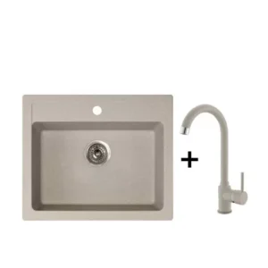 Sudoper bež+baterija Xgranit Quadro 60 Metalac