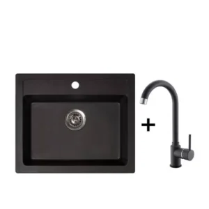 Sudoper crni+baterija Xgranit Quadro 60 Metalac