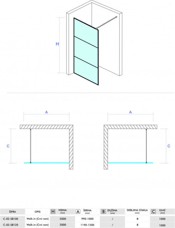 Paravan Walk-in 100x200 8mm COPEN I - Image 2