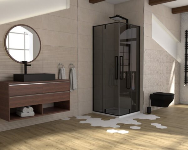 Tuš kabina kvadratna 90x90x200 6mm ABSOLUT BLACK sa pivot vratima I - Image 2