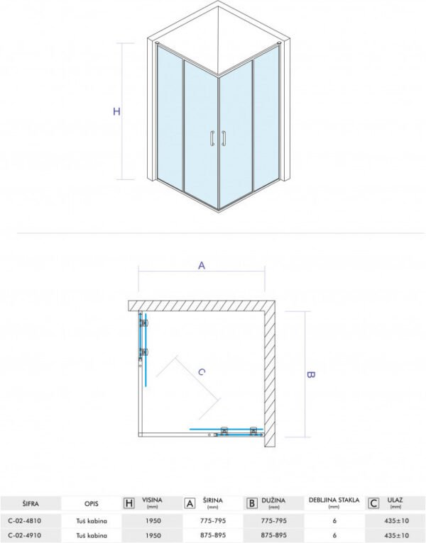 Tuš kabina kvadratna 90x90x195 6mm ATLAS C-02-4910 I - Image 3