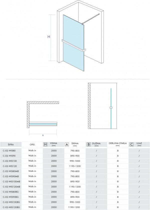Paravan Walk-in 90x200 8mm COPEN MONTE SUPERIORE I - Image 3