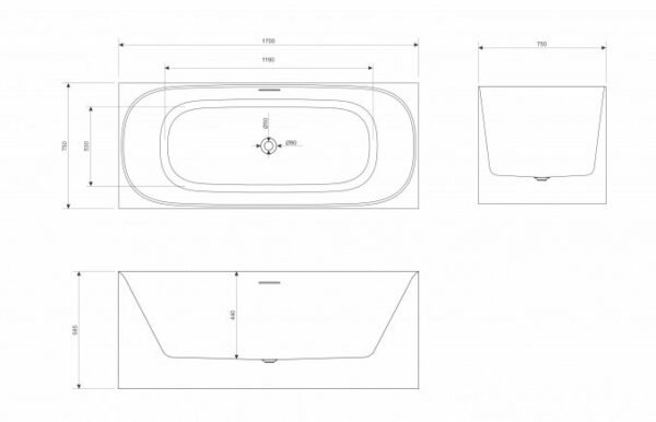 Kada samostojeca COPEN INGRID 1700x750x585mm mat crna/mat bijela C-08-L2004MB/MW I - Image 2