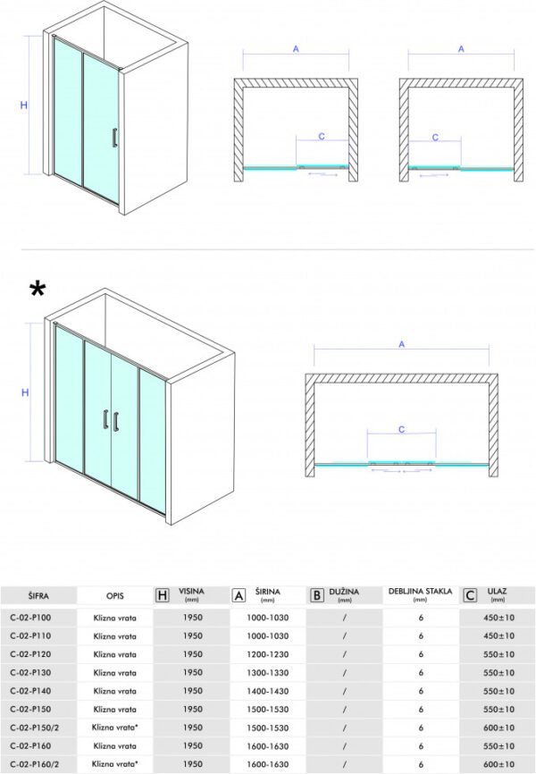 Tuš paravan 100x195-6mm COPEN OPAL I - Image 2