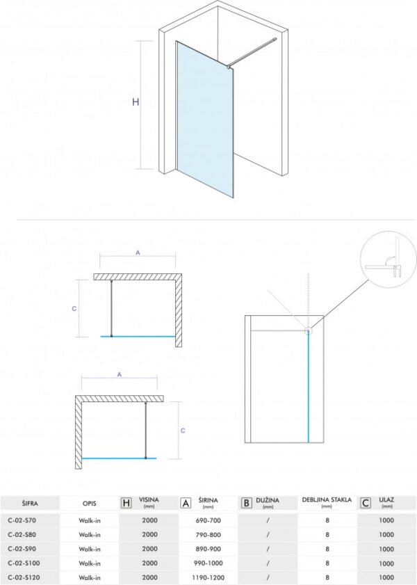 Paravan Walk-in 120x200 8mm COPEN MONTE I - Image 2