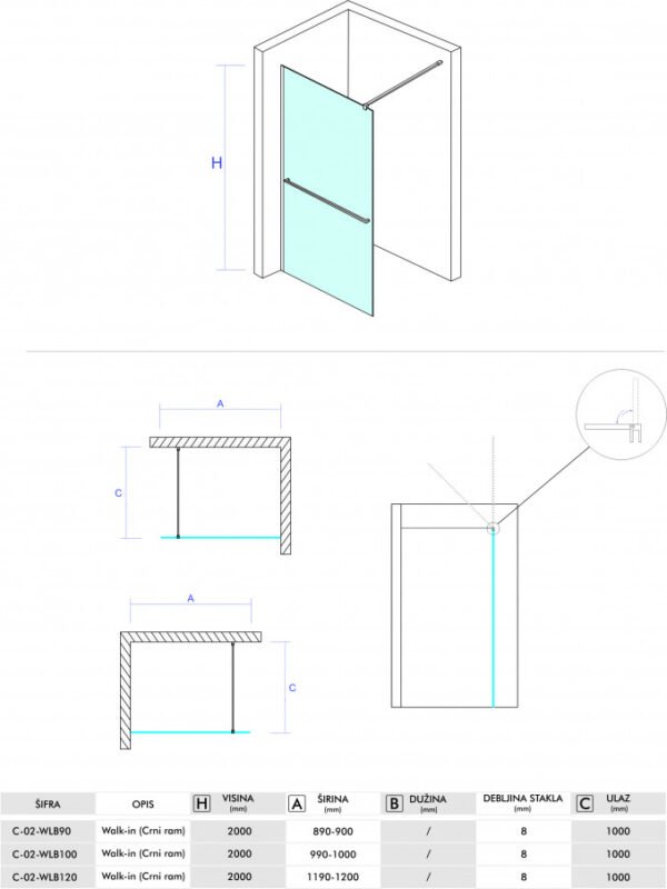 Paravan Walk-in 120x200 8mm COPEN MONTE PLUS I - Image 2