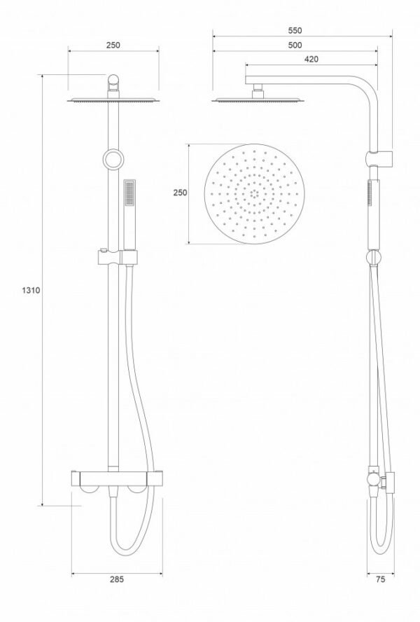 Baterija i usponski tuš COPEN NOOK mat crna okrugli set I - Image 2