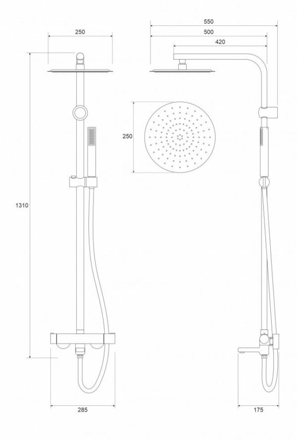 Baterija i usponski tuš sa izlivom COPEN NOOK mat crna okrugli set I - Image 2