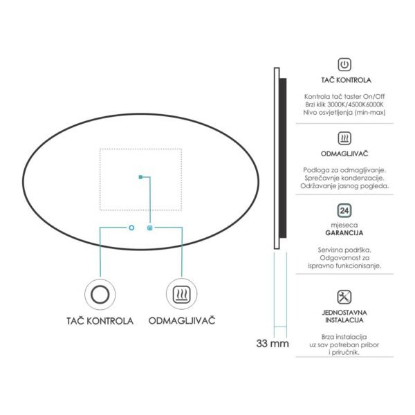 Ogledalo LED ovalno 1200x600mm ORI M91.01 - Image 4