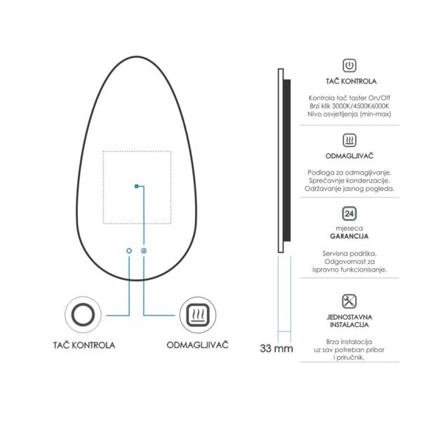 Ogledalo LED 700x1300mm Nunki TR5.01 - Image 3