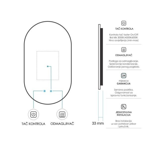 Ogledalo LED 600x1200mm Vega M93.01 - Image 3
