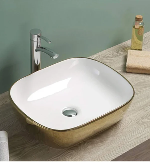 Umivaonik Lavabo COPEN nadgradni 505x405x140mm zlatno bijeli C-15-201 - Image 2