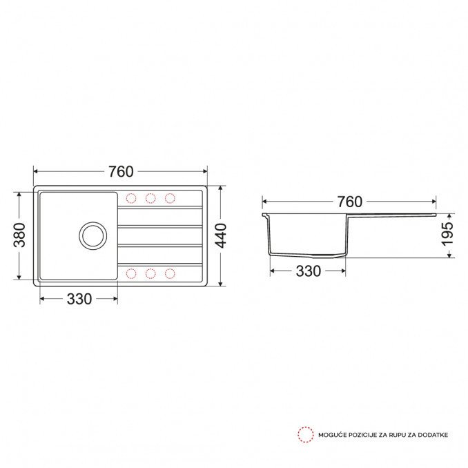Sudoper Granitni MILO METRO 76x44 Pure sand sa sifonom I - Image 2