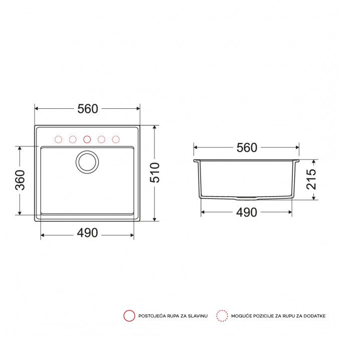 Sudoper Granitni MILO RETTO 56x51 Diamond grey sa sifonom I - Image 2