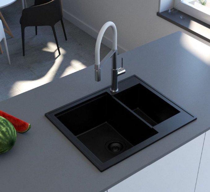 Sudoper Granitni MILO RETTO 61x50 Lava stone sa sifonom dupla I - Image 3