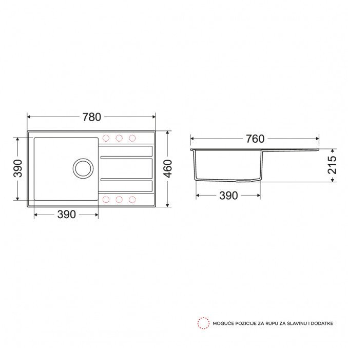 Sudoper Granitni MILO RETTO 78x46 Pure sand sa sifonom I - Image 2