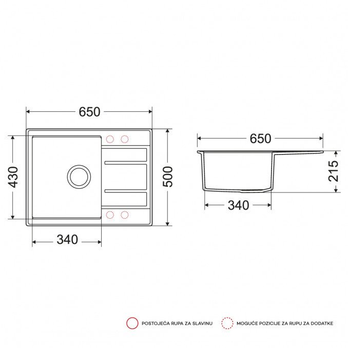 Sudoper Granitni MILO RETTO 65x50 Pure sand sa sifonom I - Image 2