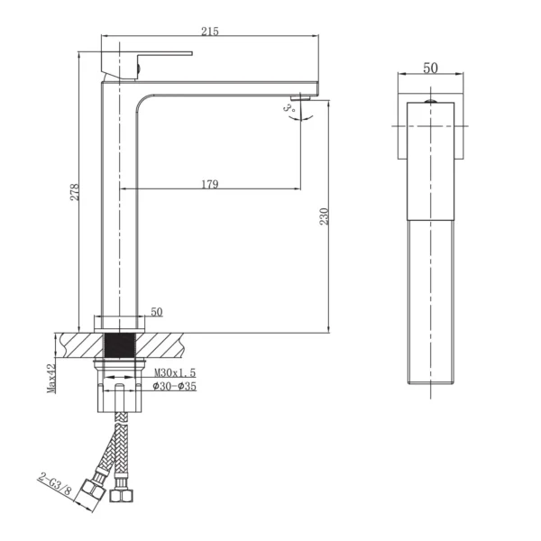 Baterija za Umivaonik FLUENTA QXL - Crna PEŠTAN - Image 2