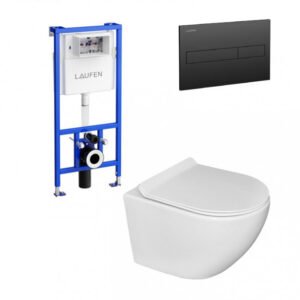 Vodokotlic ugradni LAUFEN mat crni set sa wc šoljom OPTIMO i wc daskom SET03 I