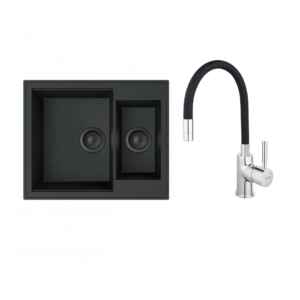 Sudoper Granitni MILO RETTO 61×50 Lava stone+Cesma slavina za sudoper flex AQ