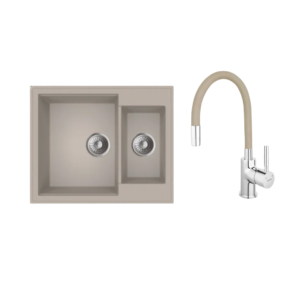 Sudoper Granitni MILO RETTO 61×50 Pure sand+Baterija za sudoper Flexi bež AquaLux