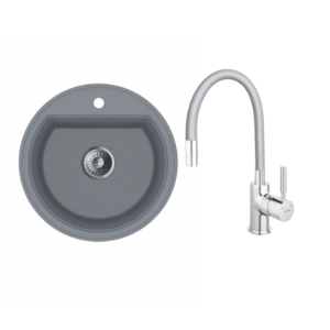 Sudoper Granitni MILO ESSENCE O51 Diamond grey+Baterija za sudoper Flexi siva AquaLux