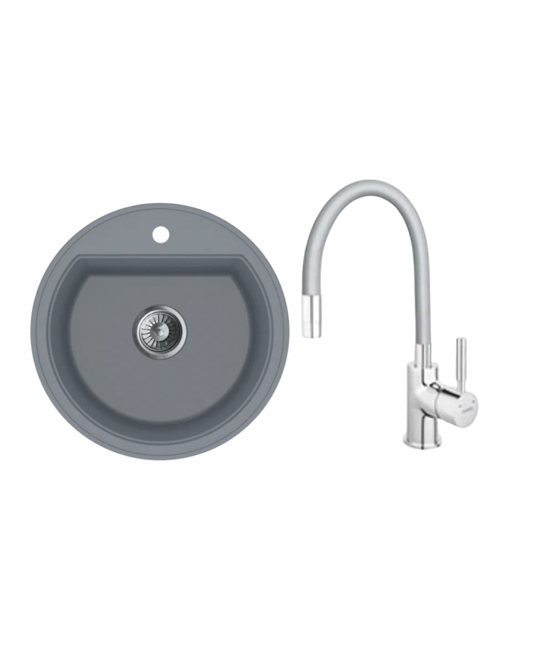 Sudoper Granitni MILO ESSENCE O51 Diamond grey+Baterija za sudoper Flexi siva AquaLux