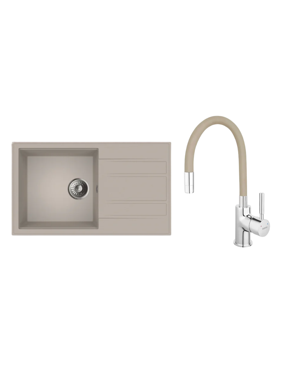 Sudoper Granitni MILO RETTO 78×46 Pure sand+Baterija za sudoper Flexi bež AquaLux