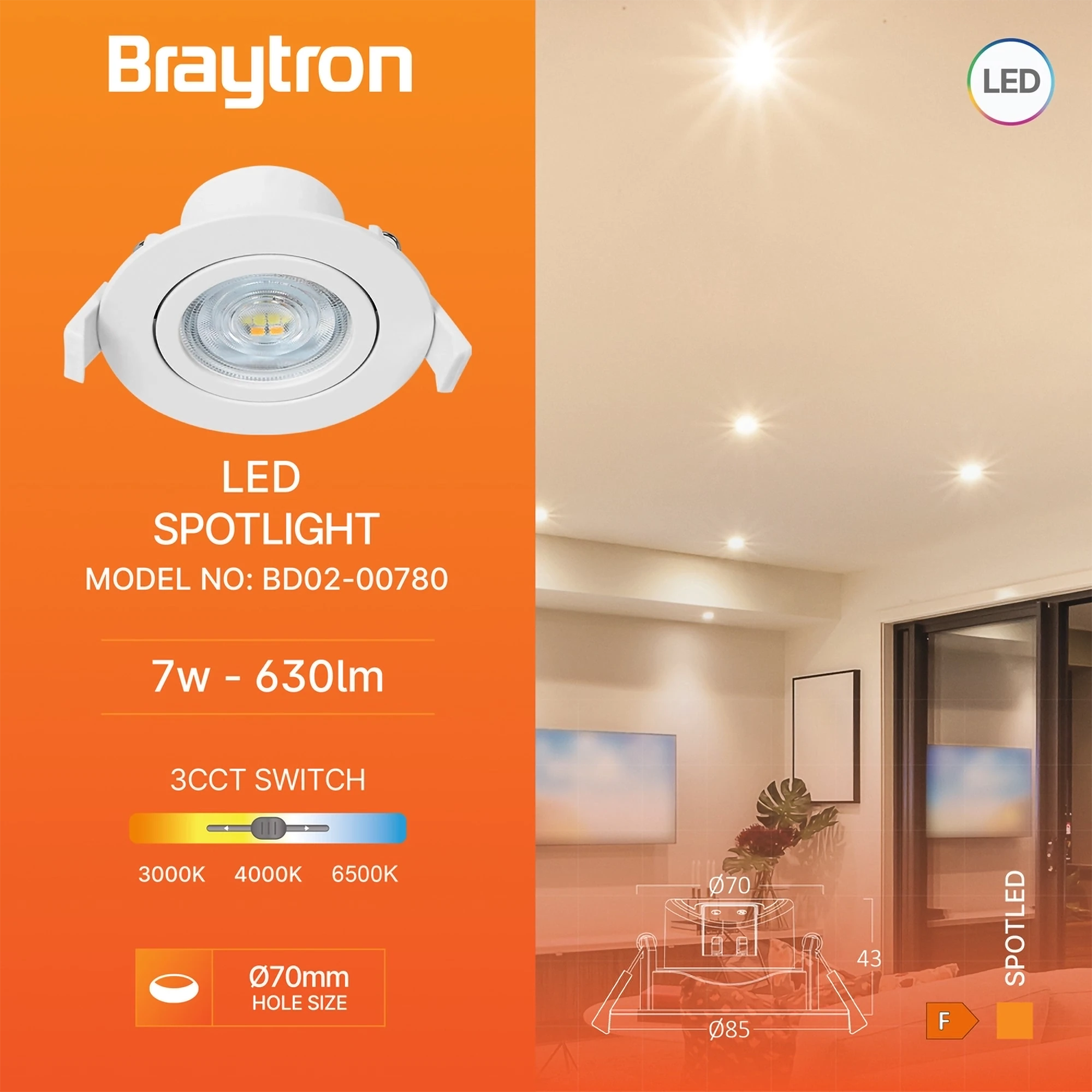 Led spot okrugla 7W bijela SpotLED Braytron - Image 9