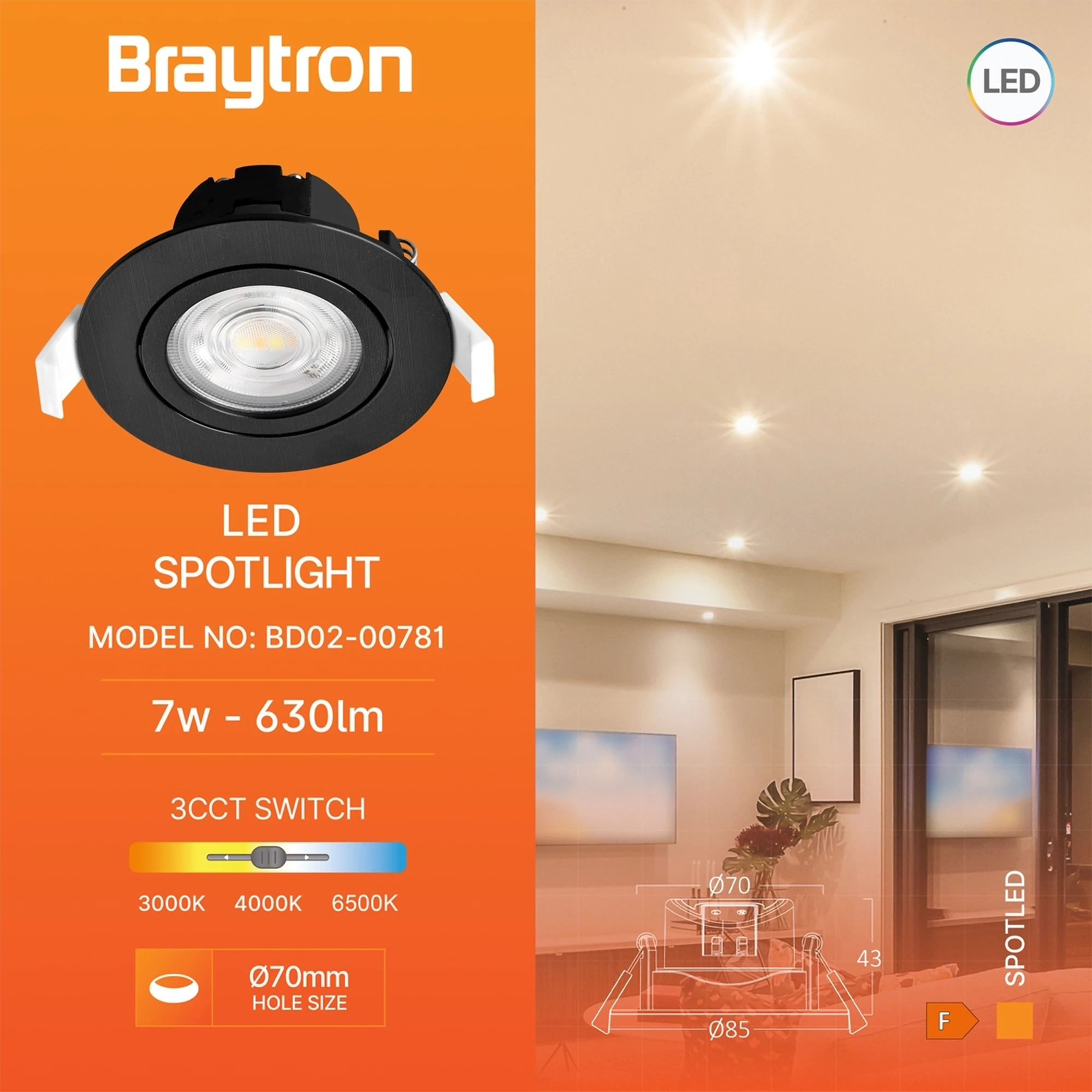 Led spot okrugla 7W crna SpotLED Braytron - Image 3