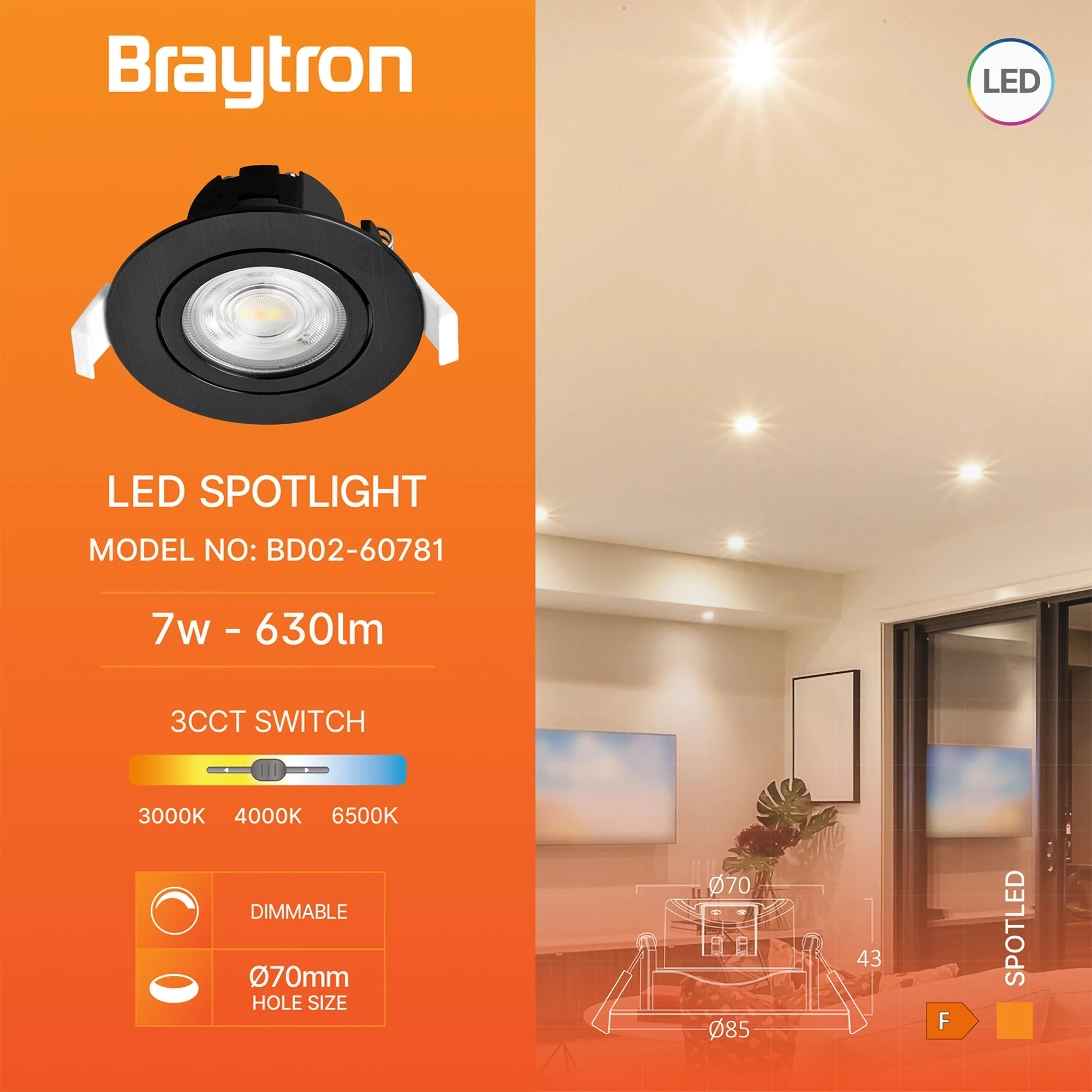 Led spot okrugla 7W crna SpotLED Braytron - Image 3