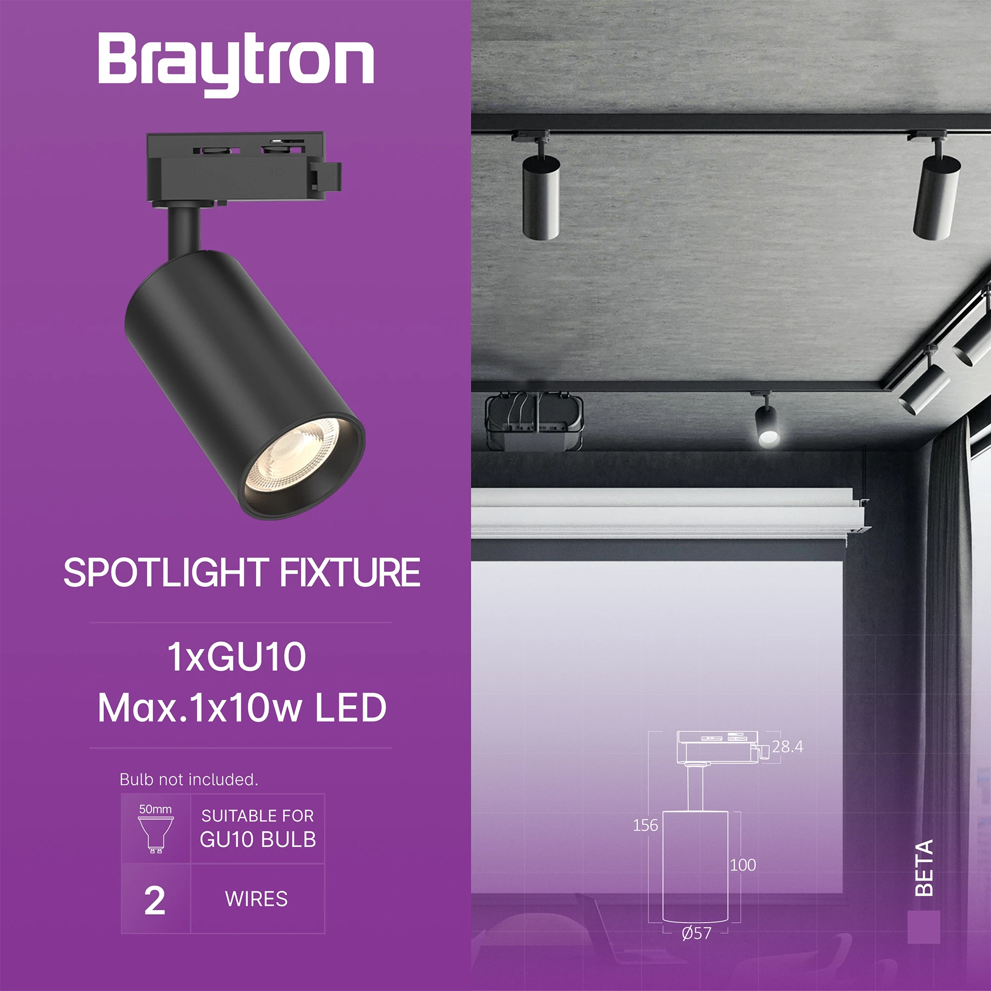 Braytron Beta šinski reflektor GU10 max. 10W, crni, monofazni - BH04-10601 - Image 3