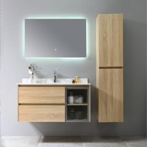 Ormarić sa umivaonikom + LED ogledalo 100cm carrara drvo MINERVA V