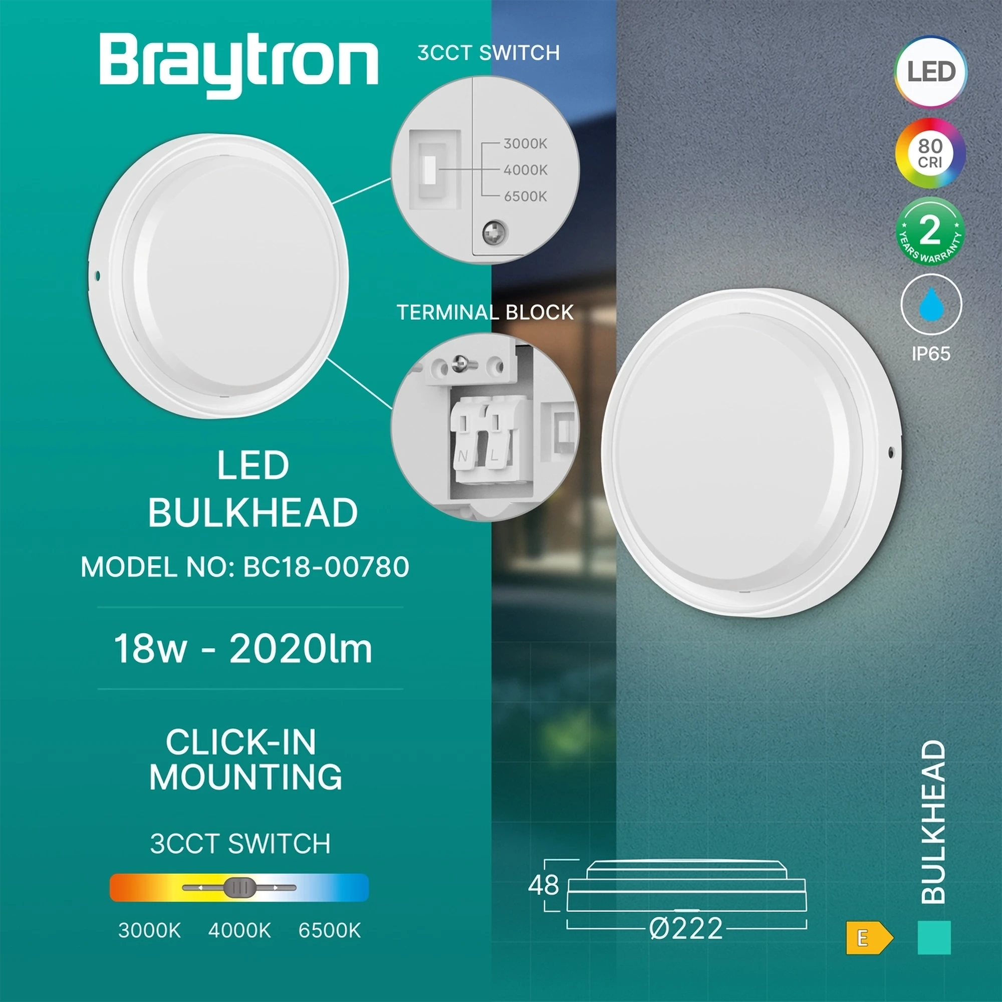 LED brodska svjetiljka okrugla 18 W bijela 3CCT IP65 Braytron BC18-00780 - Image 3