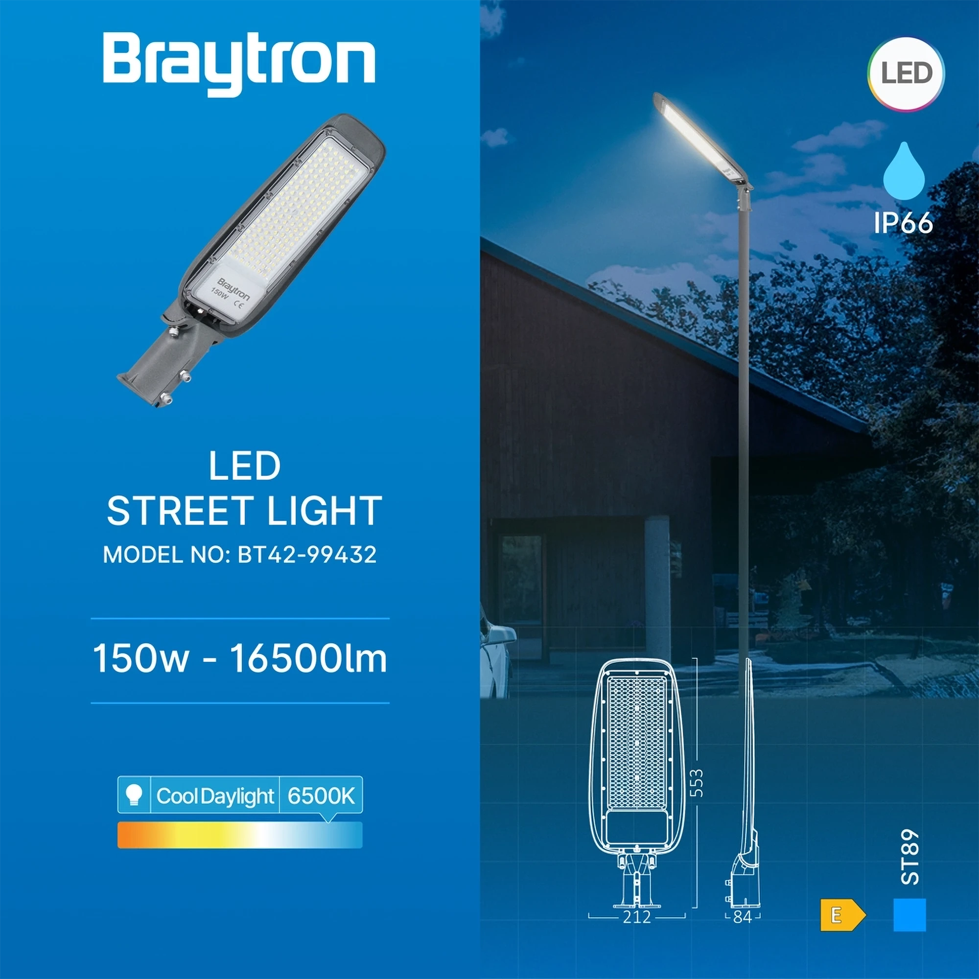 LED ulična svjetiljka 150 W siva 6500 K IP66 Braytron BT42-99432 - Image 3
