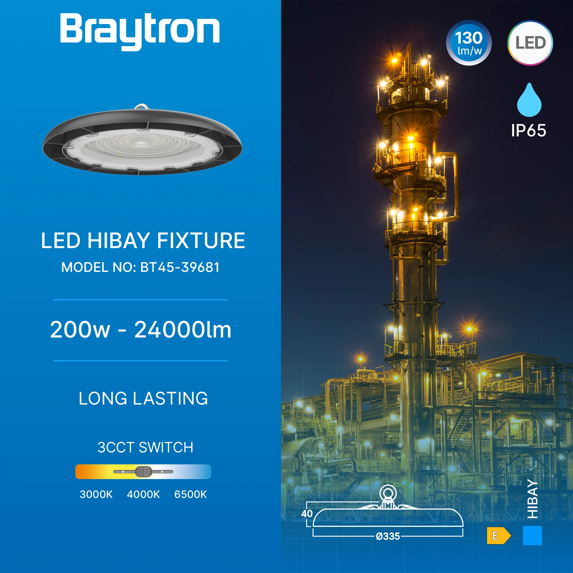LED industrijsko zvono 200 W crno 3CCT IP65 Braytron BT45-39681 - Image 3