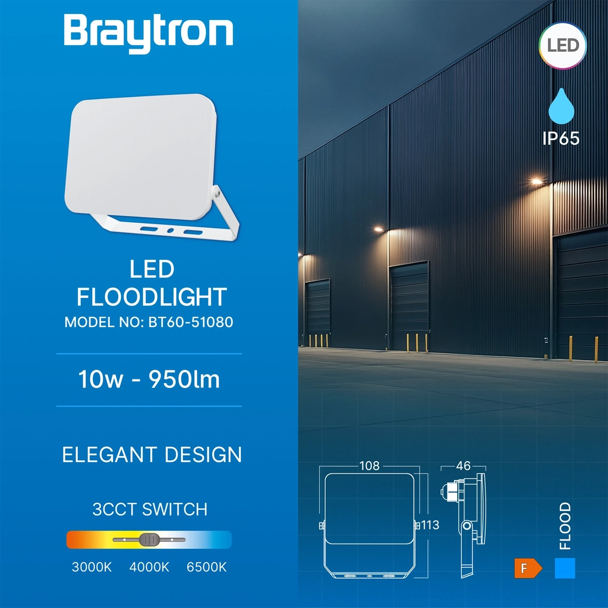 LED reflektor 10 W bijeli 3CCT IP65 Braytron BT60-51080 - Image 3