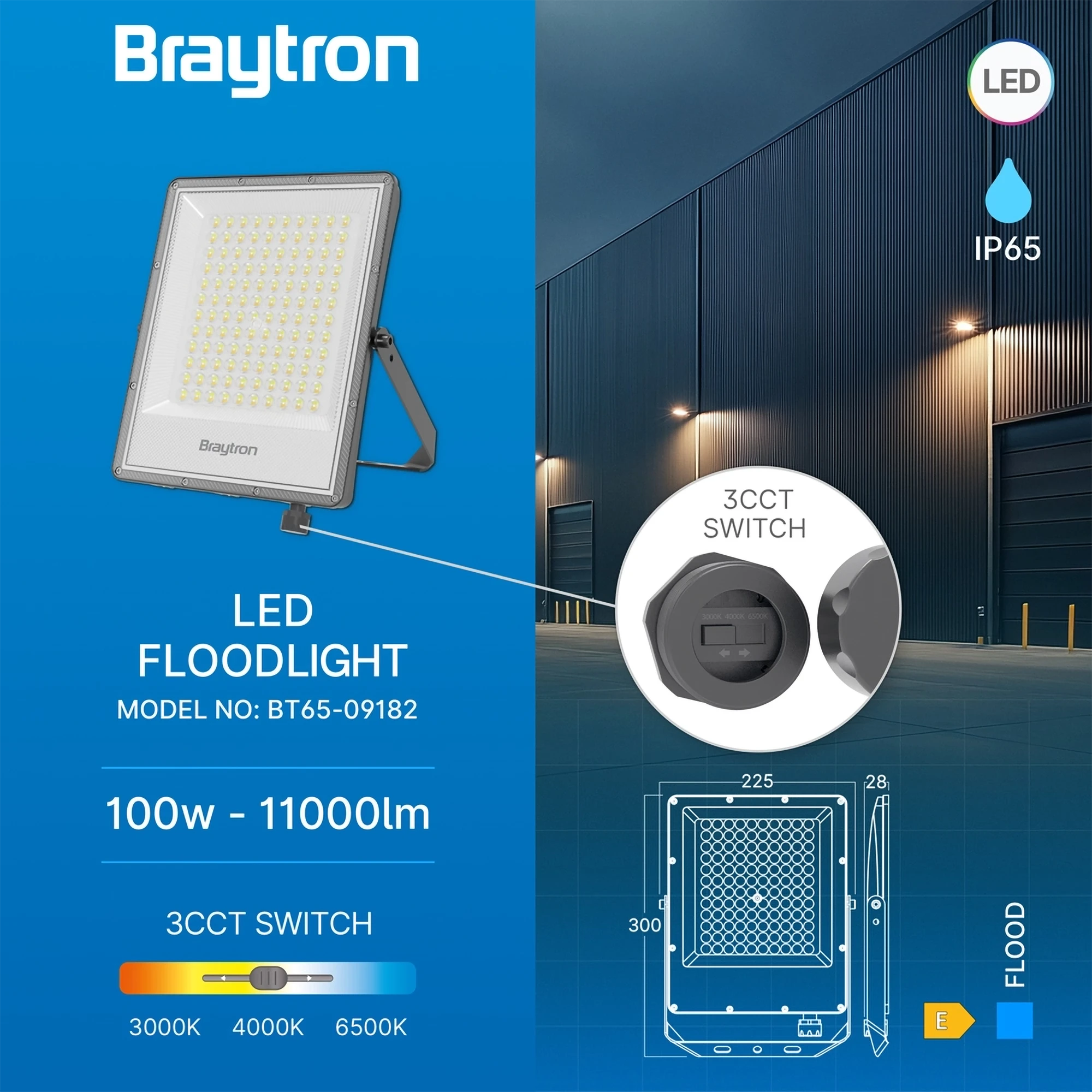 LED reflektor 100 W sivi 3CCT IP65 Braytron BT65-09182 - Image 3