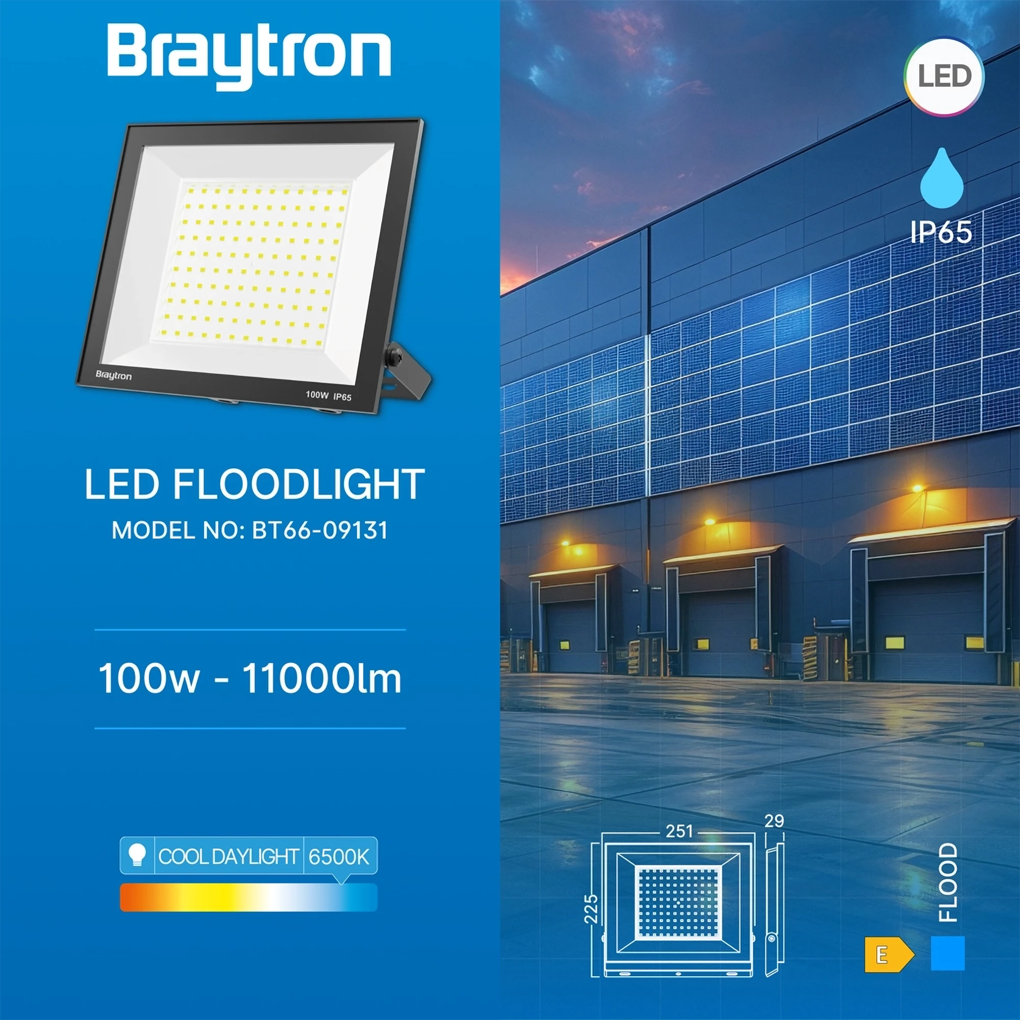 LED reflektor 100 W crni 6500 K IP65 Braytron BT66-09131 - Image 3