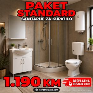 Komplet sanitarija za kupatilo, Paket Standard, EM Stil — ilustracija, bez pločica